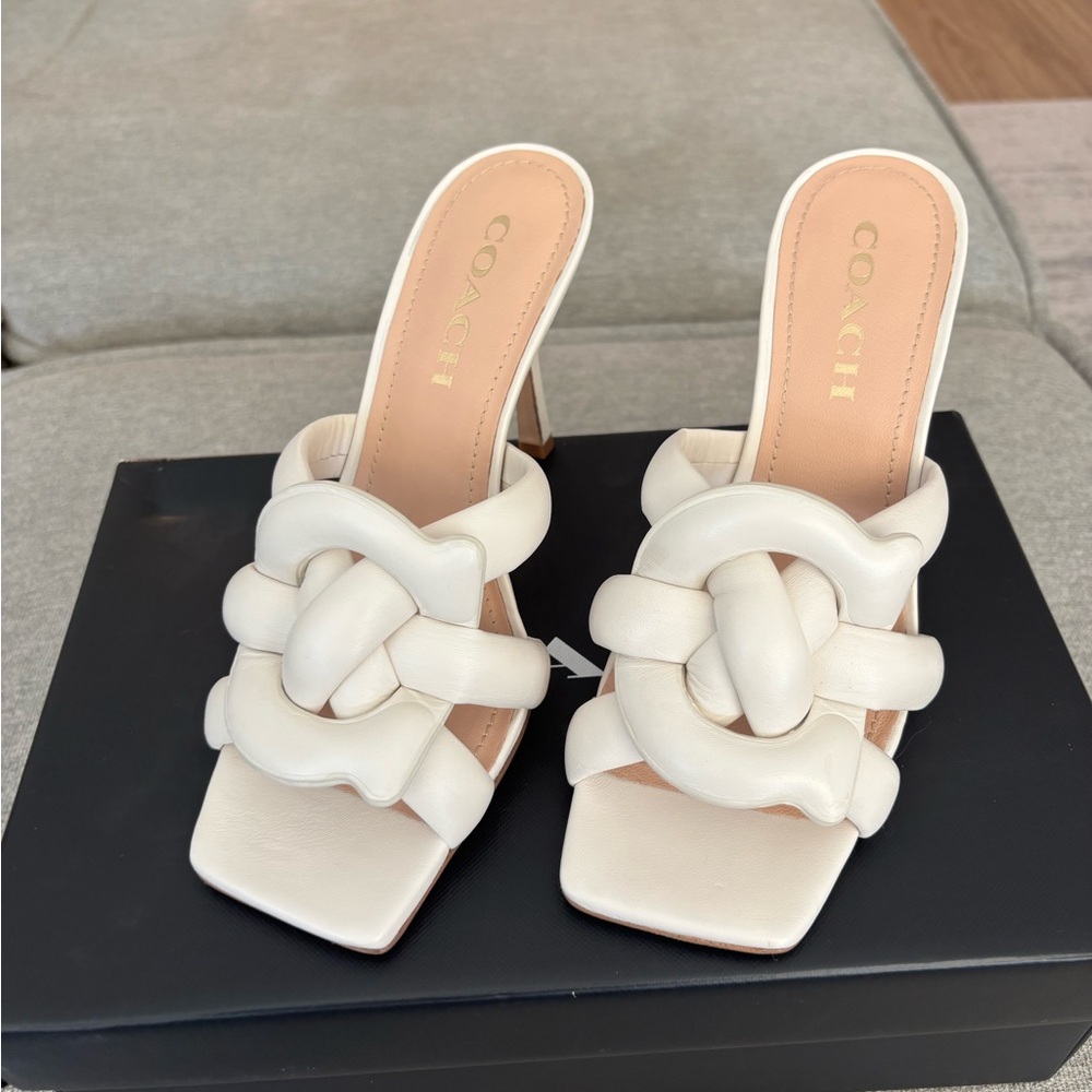 Coach Cream Mules with Braided Detail